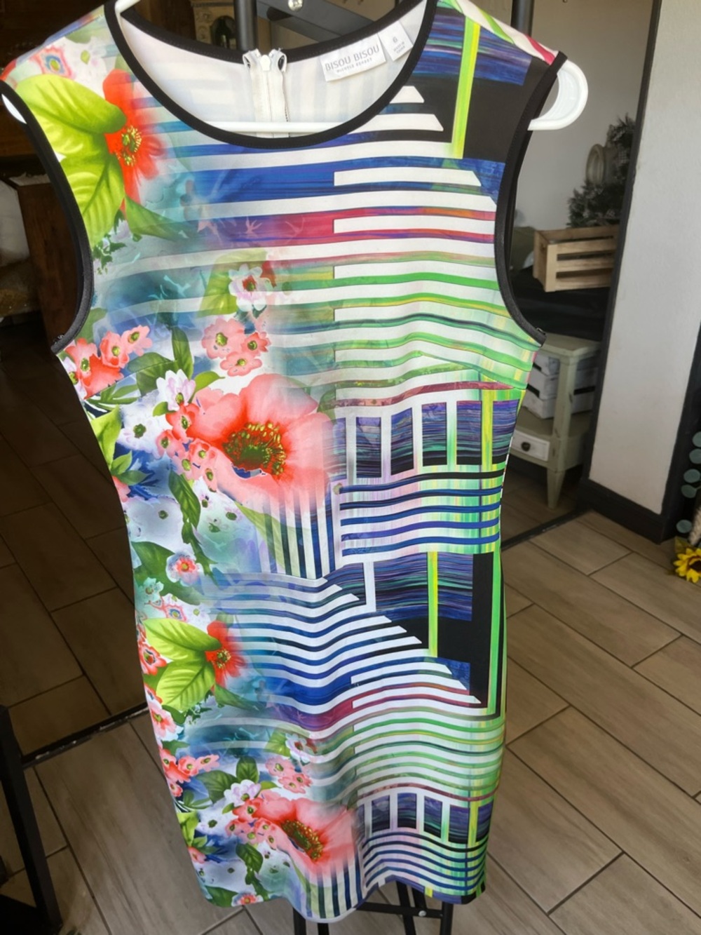 Bisou Bisou Blue & White Striped Dress with Black Trim